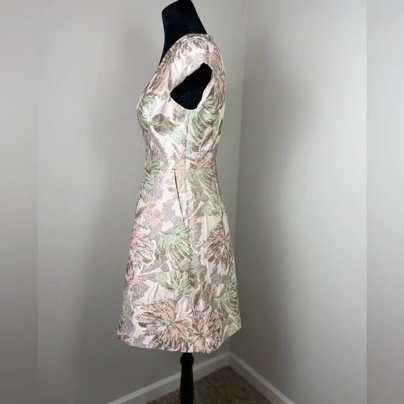 VINCE CAMUTO Women Blush Metallic Jacquard Pleated Cap Fit & Flare Dress 0 - Picture 8 of 16